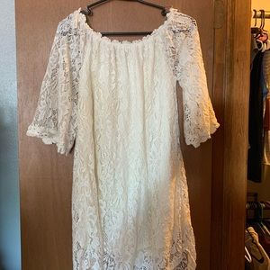 white off the shoulder lace dress